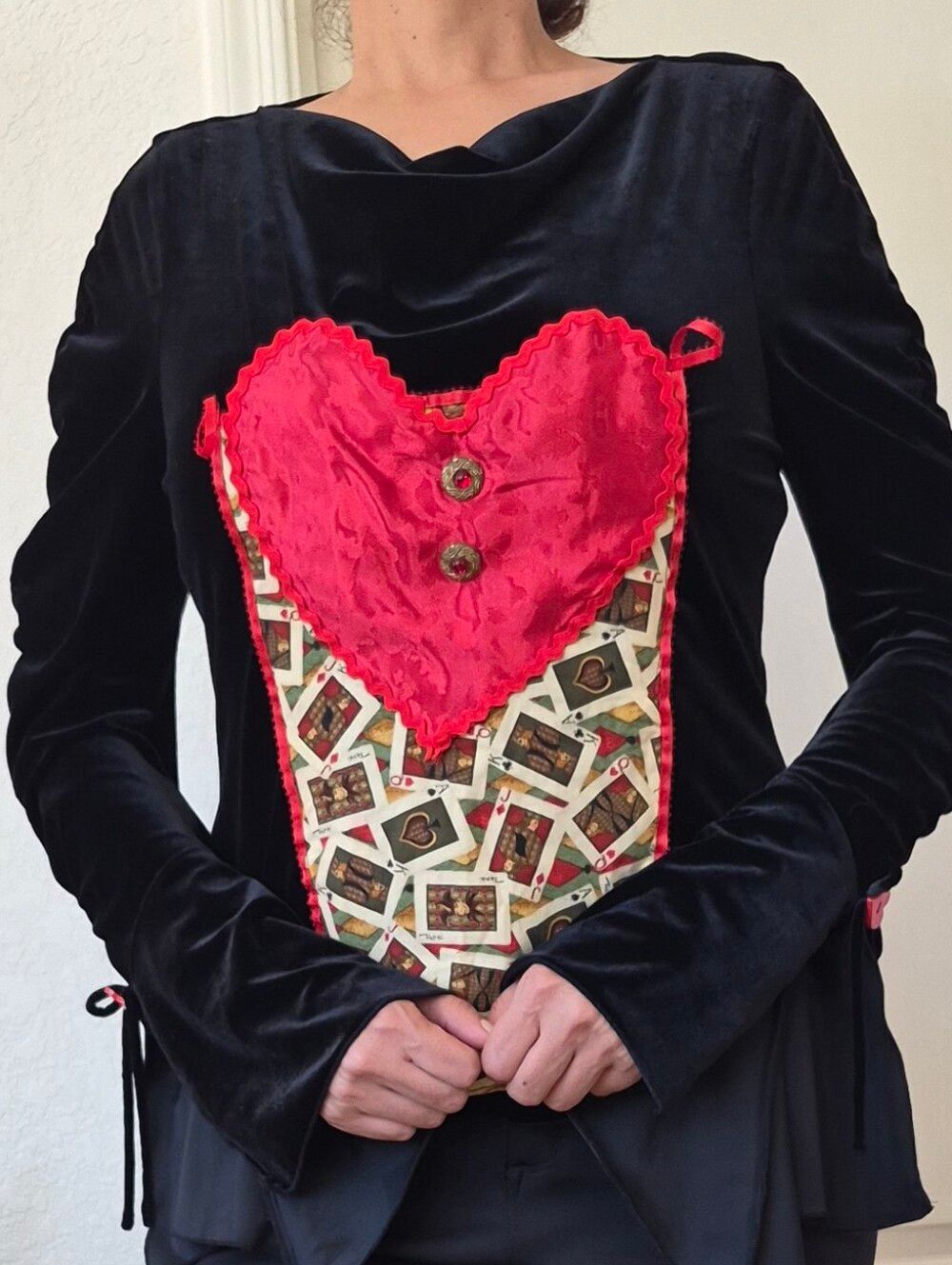 Cool & Chic Velvet, Heart & Card design Top with flare sleeve